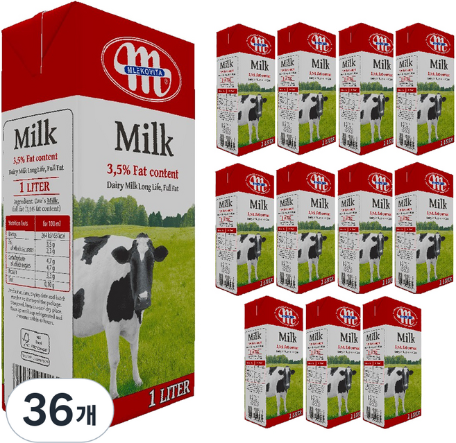 믈레코비타 3.5% 멸균우유, 1L, 36개