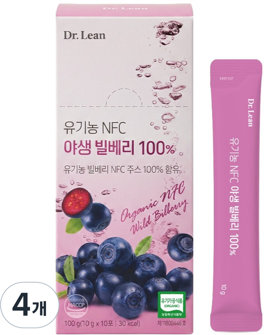 닥터린 유기농 NFC 야생 빌베리 100% 10p, 100g, 4개