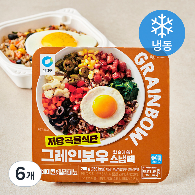 청정원 그레인보우 베이컨 & 할라피뇨 스냅팩 (냉동), 200g, 6개