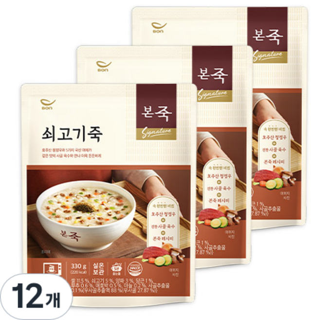 본죽 데워서 바로 먹는 쇠고기죽, 330g, 12개