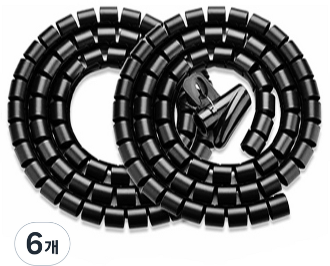엔더 전선 보호 튜브 꽈배기형 매직 케이블 선정리 소품, 6개, 블랙