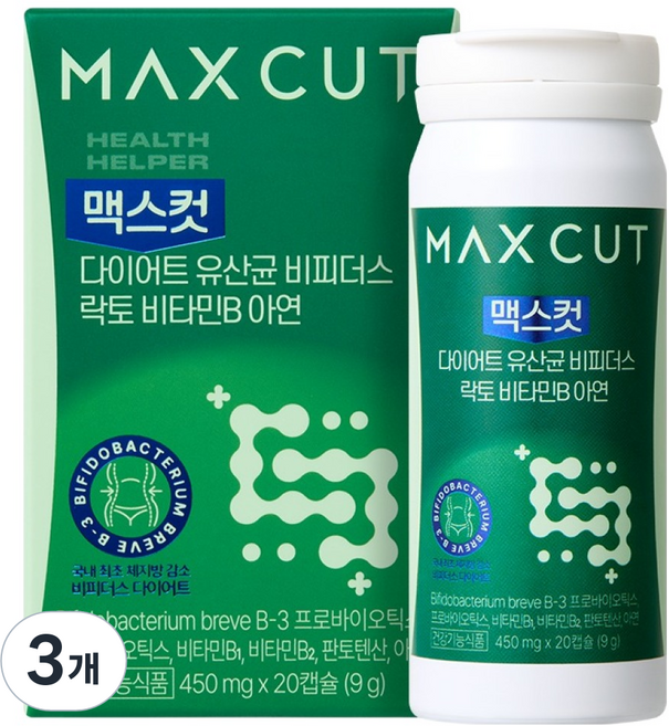 헬스헬퍼 맥스컷 다이어트 유산균 51억 CFU 비피더스 락토 비타민B 아연 9g, 3개, 20정