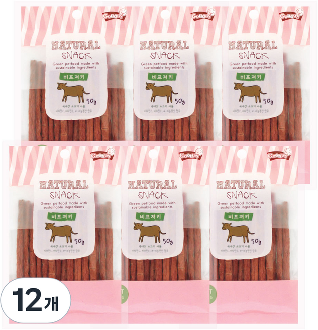 굿데이 네츄럴 스낵 고양이 간식, 비프 져키, 50g, 12개