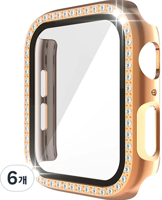 이츠라이프 애플워치 큐빅 풀커버 강화유리 스퀘어 케이스 41mm, 로즈골드, 6개