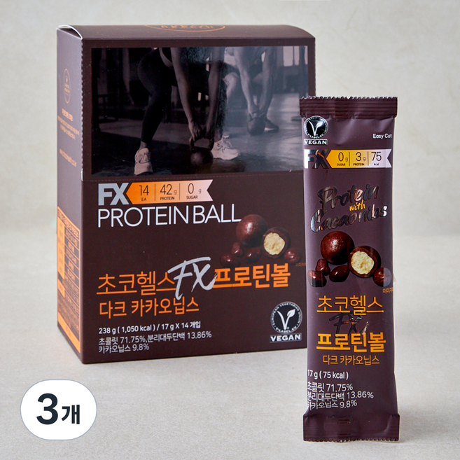 초코헬스 에프엑스 프로틴볼 다크 카카오닙스, 238g, 3개