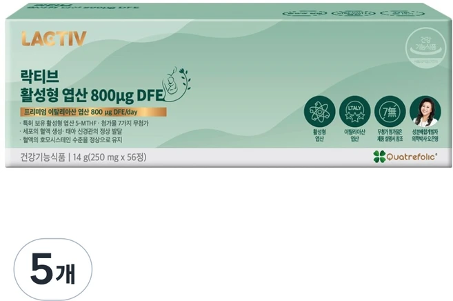 락티브 활성형 엽산 800μg DFE 14g, 56정, 5개 - 쿠팡
