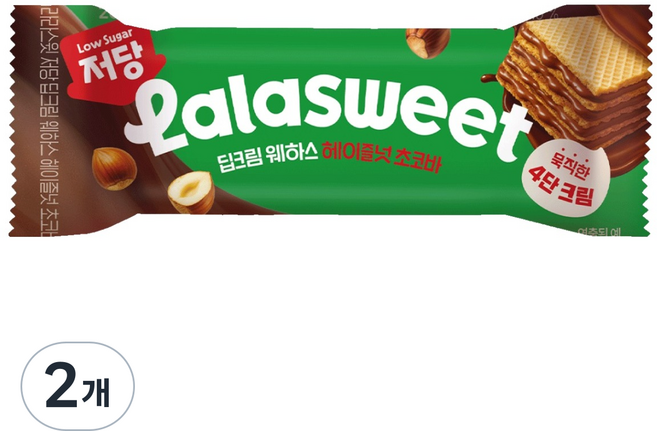 라라스윗 저당 딥크림 웨하스 헤이즐넛 초코바, 2개, 26g