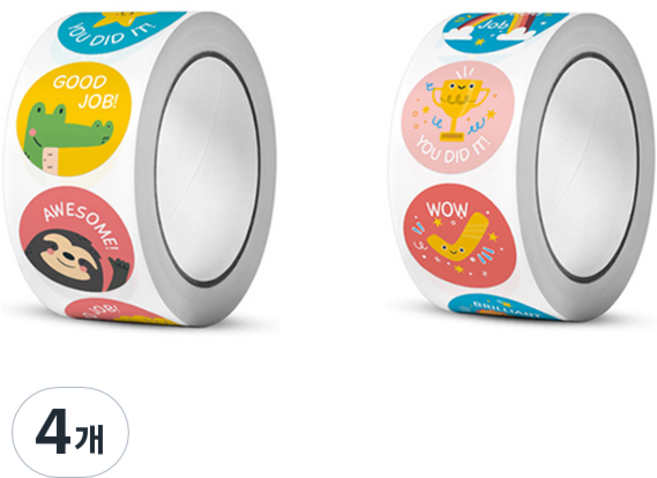 아이엔피 칭찬 롤 원형 스티커 2.5cm A 500p, 왕칭찬2종, 4개