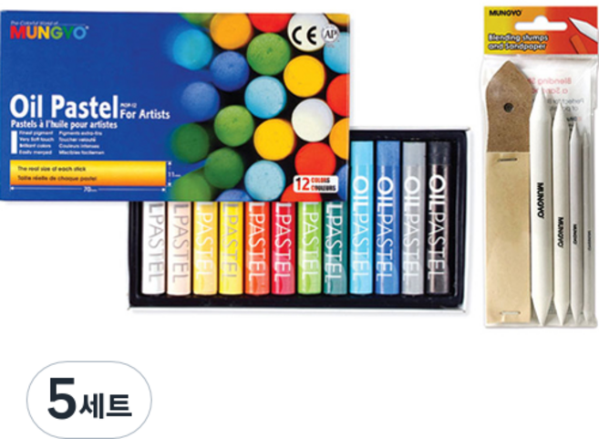 문교 전문가용 오일파스텔 12색 MOP-12 + 찰필 4종 + 사포 12p 세트, 혼합색상, 5세트