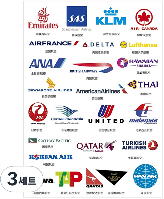 파티복닷컴 항공사 로고 캐리어스티커 26종 세트 STST0011, 혼합 색상, 3세트