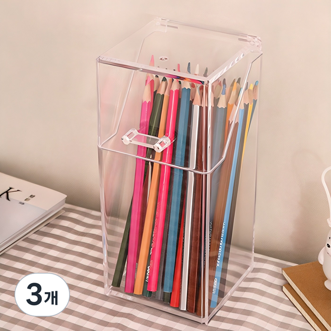 마켓플랜 다용도 필기구 케이스 보관함 사각, 투명, 3개