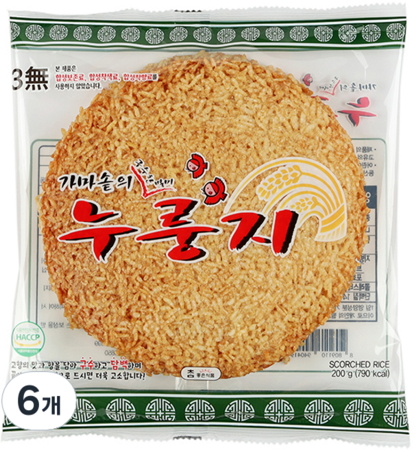 참좋은식품 가마솥의 구수한 별미 누룽지, 200g, 6개