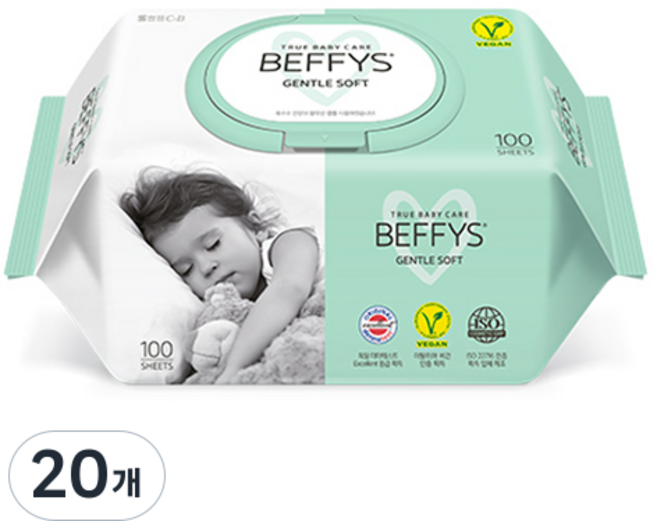베피스 아동용 젠틀 소프트 물티슈 캡형, 60g, 100매, 20개