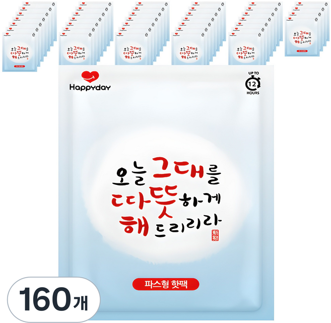 해피데이 파스형 오늘 그대를 따뜻하게 해드리리라 핫팩 50g, 160개