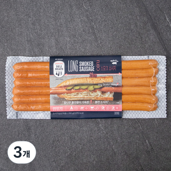 존쿡델리미트 롱스모크소시지, 390g, 3개