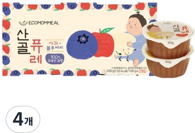 에코맘의산골이유식 산골퓨레, 4개, 200g, 혼합맛(사과/블루베리)