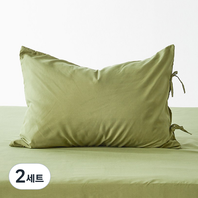 라뽐므 노르빅 호텔 베이직 베개솜 + 베개커버 리본형 세트, 퓨어화이트 + 올리브그린, 2세트