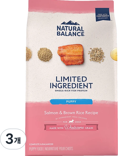 내추럴발란스 퍼피 LI 연어&현미 레시피 강아지사료, 3개, 연어, 1.1kg - 쿠팡