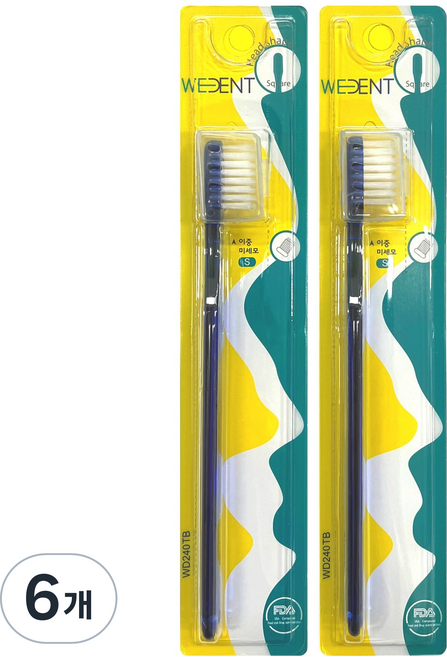 위덴 사각헤드 이중 미세모 칫솔 네이비, 1개입, 6개
