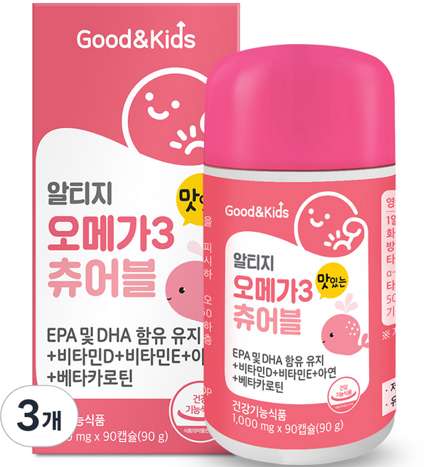 굿앤키즈 맛있는 오메가3 츄어블, 90정, 3개