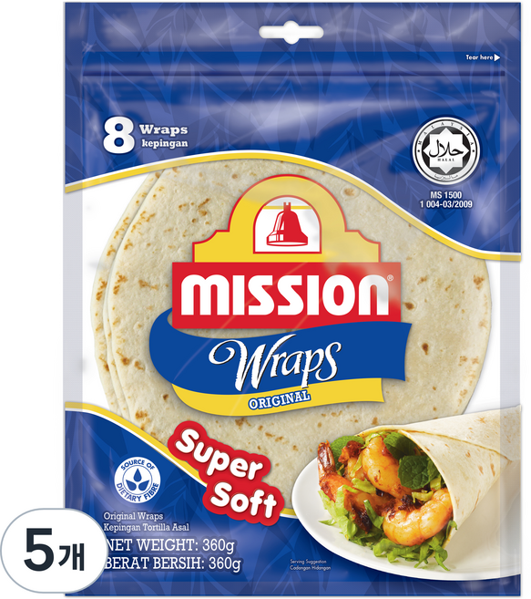 미션푸드 오리지널 랩 또띠아 8p, 360g, 5개