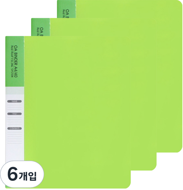 레드루프 OA 클리어바인더화일 A4 40매, 라이트그린, 6개입