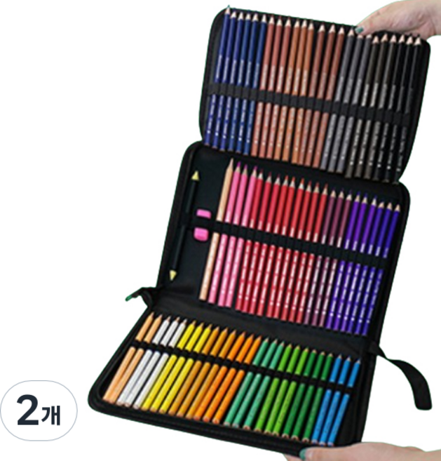 알로데 접이식 커튼 색연필 파우치 72색 60 x 29.5 cm, 블랙, 2개
