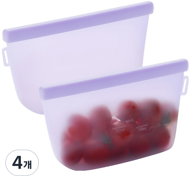 네이쳐리빙 릴리브 더블락 실리콘 지퍼백 퍼플, 500ml, 1개입, 4개