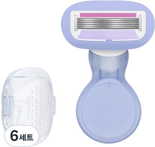 바롬몰 여성용 5중날 긁힘방지 면도기 숏 블루헤드 5.5 x 8cm + 블레이드 + 풀케이스 세트, 6세트