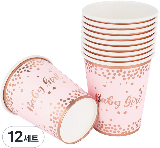 파티팡 레터링 파티컵 베이비걸 로즈골드 240ml, 10개입, 12세트