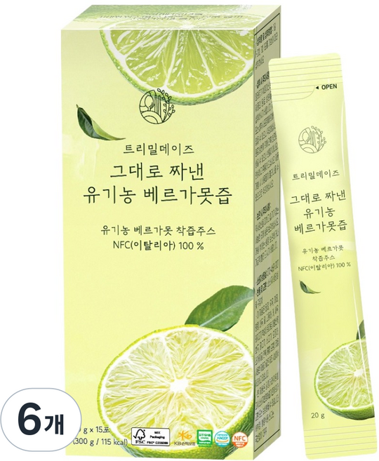 트리밀데이즈 그대로 짜낸 유기농 베르가못즙, 6개, 300g