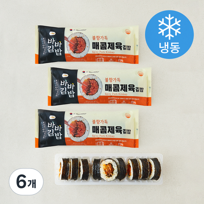 올곧 바바김밥 매콤제육김밥 (냉동), 230g, 6개