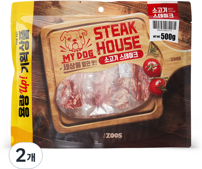 마이독스테이크하우스 강아지 스테이크타입 간식 500g, 2개, 소고기