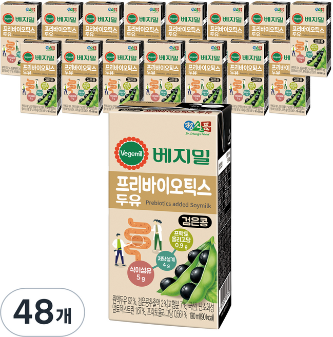 베지밀 프리바이오틱스 두유, 190ml, 48개