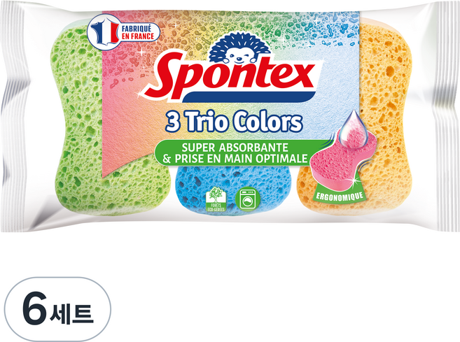 스폰텍스 TRIO COLORS 스크럽 스펀지 3종 세트, 6세트