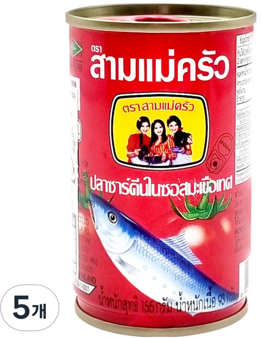 쓰리레이디쿡스 쓰리우먼 정어리 인 토마토소스, 155g, 5개