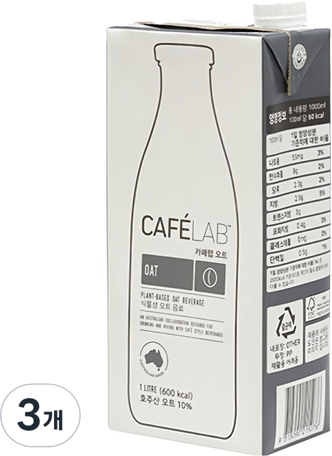 서브큐 카페랩 오트 음료, 1L, 3개