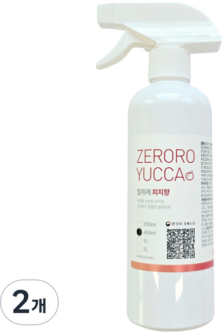 제로로 유카 액체형 탈취제 피치향, 2개, 450ml