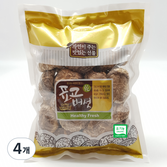 버섯꽃필때 유기농 동고 표고버섯, 100g, 4개
