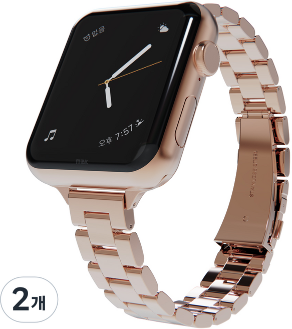 미아크 애플워치 슬림 메탈 스트랩 밴드, 로즈골드, 2개