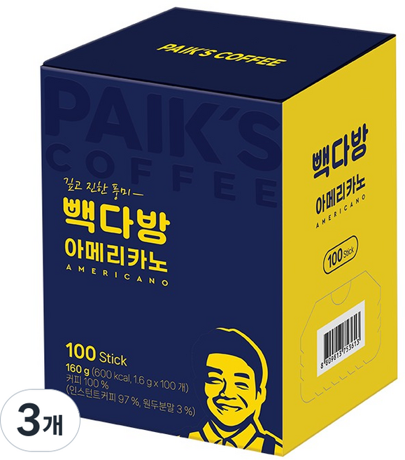 빽다방 아메리카노 스틱커피, 1.6g, 100개입, 3개