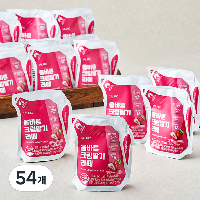 비락 올바른 크림딸기 라떼, 54개, 110ml