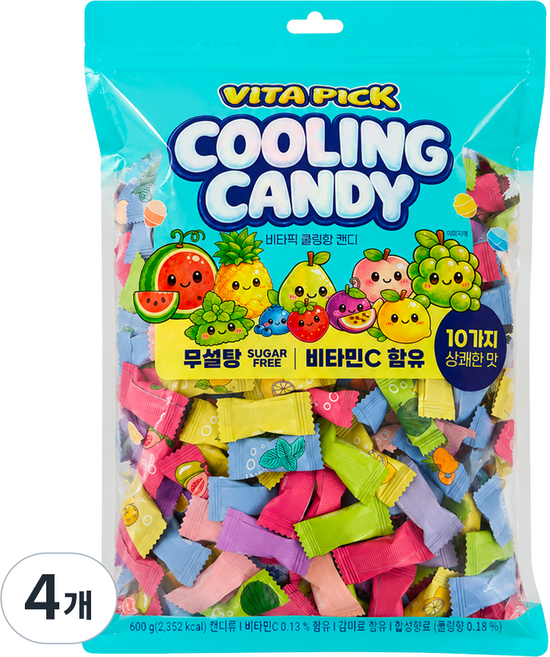 비타픽 쿨링향 무설탕 10가지맛 비타민C 캔디, 4개, 600g