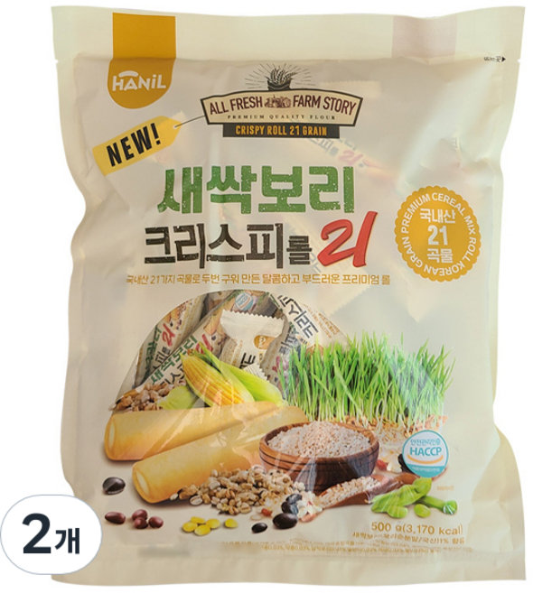 한일제과 새싹보리 크리스피롤 21곡, 2개, 500g