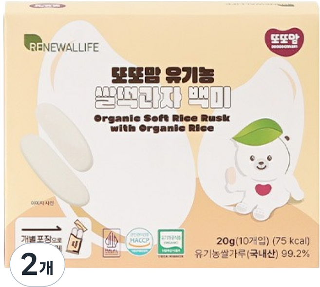 또또맘 유아용 유기농 쌀떡과자 10p, 백미, 20g, 2개
