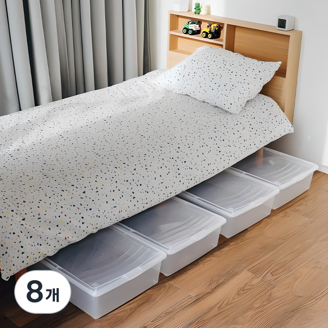 아이리스 국내 제조 언더베드 리빙박스 MCB-L, 투명, 8개