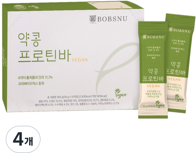 BOBSNU 藥豆純素蛋白質蛋白棒 10入, 4個, 350g