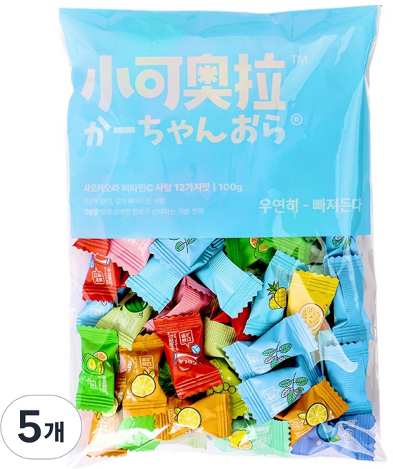 샤오커오라 민트향 비타민C 과일 12종 믹스 무설탕 사탕 캔디, 100g, 5개