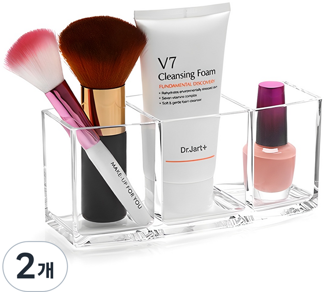 부자오빠 아크릴 3구 사각 브러쉬 펜슬정리함, 2개