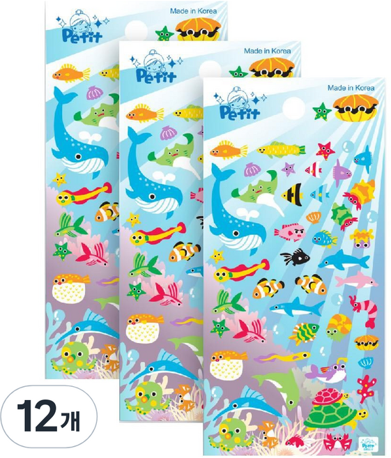 쁘띠팬시 언더더씨 팬시스티커, 혼합 색상, 12개